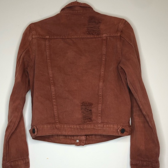 Refuge Distressed Denim Jacket Rust/Brown Color Size Small Button Up - Picture 2 of 5